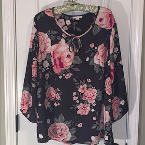 Beautiful Navy And Pink Floral Blouse